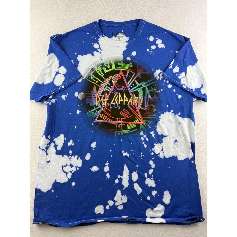 Def Leppard Graphic Tee Blue Bleach Tie Dye Rock Band Shirt XL‎ 2023